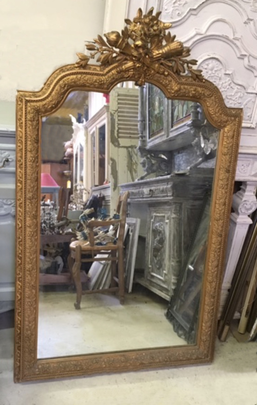 FRENCH ANTIQUE LARGE CRESTED MIRROR